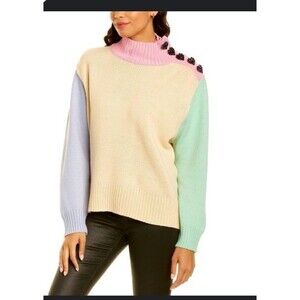 Olivia Rubin Colorblock Lyla Turtleneck Sweater Women L Heart Snap Buttons Rare